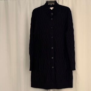 J. Jill Classic Navy Blue Cable Knit Long Button Down Cardigan, size‎ L